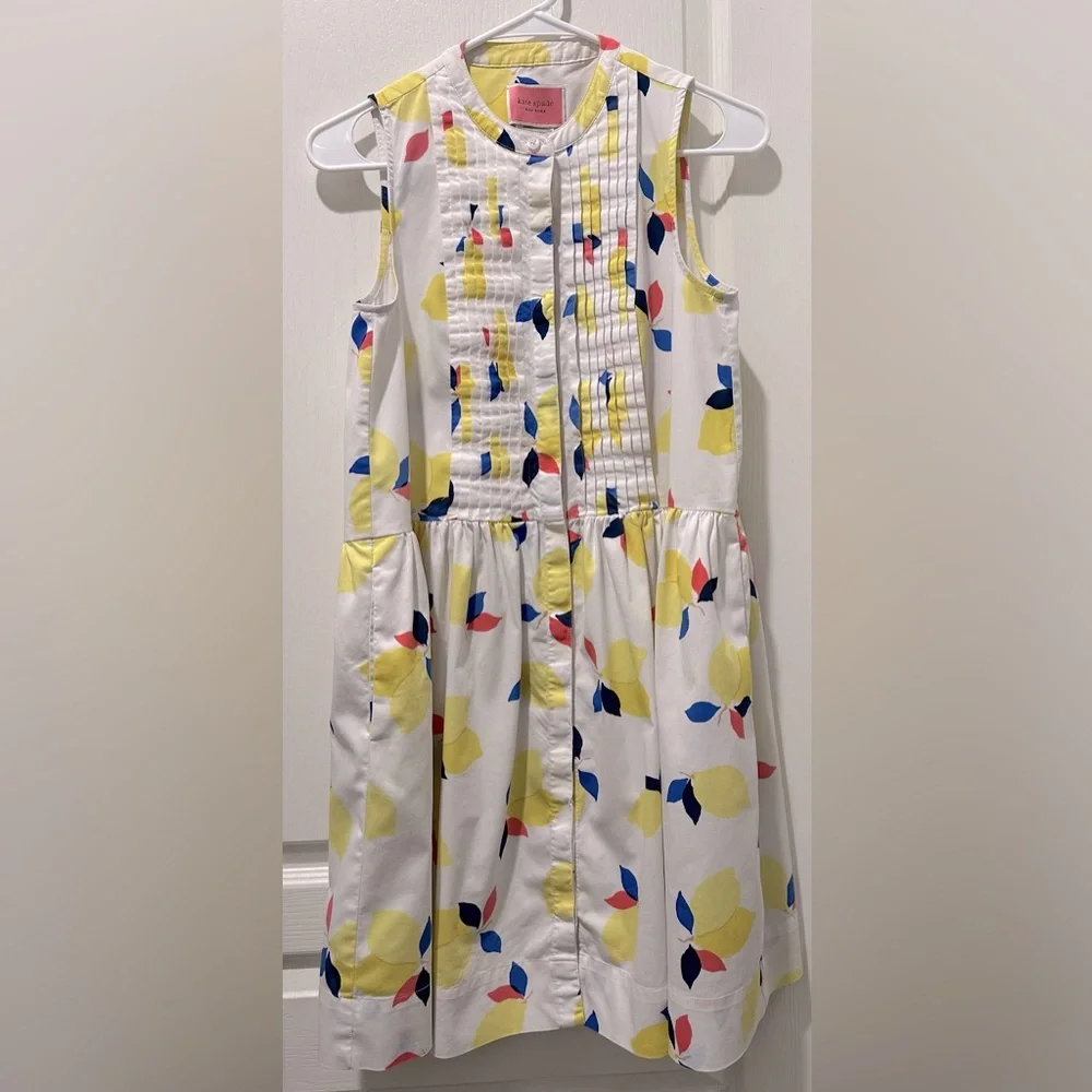 Kate Spade Sleeveless Lemon Zest Cotton Tuxedo Shirt Dress